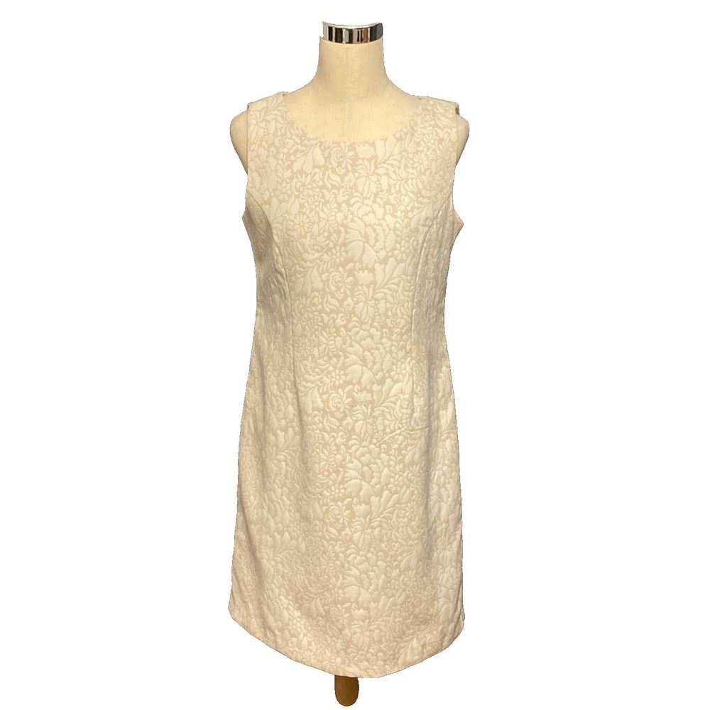 Coldwater Creek Women's Cream & White Floral Textured Sheath Knee Dress Size 8